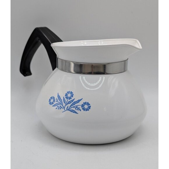 Vintage Corning Ware Blue Cornflower 3 Cup Coffee Pot No Lid Replacement White - Picture 1 of 7